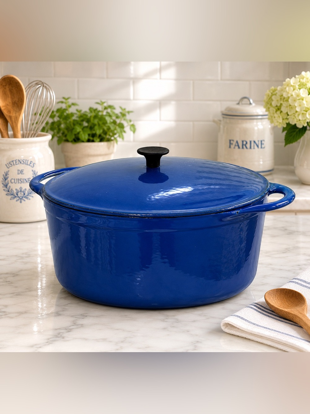 Rare Vintage Cousances France No.24 Blue Enameled Cast Iron Dutch Oven W/ Lid